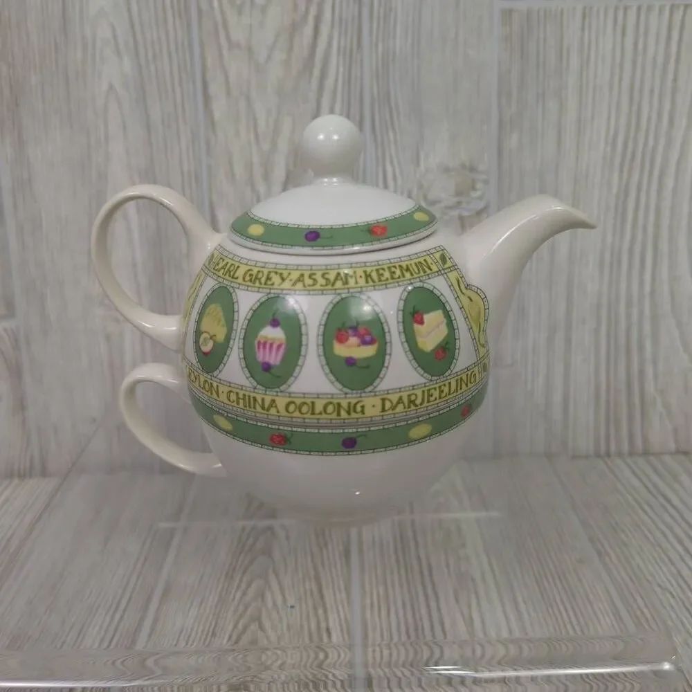 Vintage Arthur Wood Est 1884 Tea for One Set Stacking Teapot & Cup White Green